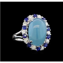 14KT White Gold 10.73 ctw Aquamarine, Sapphire and Diamond Ring