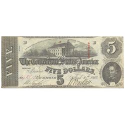 1863 $5 The Confederate States of America Note T-60 CC