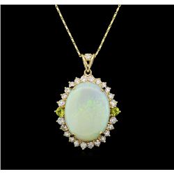 14KT Yellow Gold 13.65 ctw Opal, Peridot and Diamond Pendant With Chain