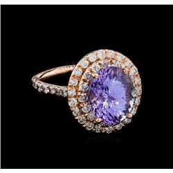 5.53 ctw Tanzanite and Diamond Ring - 14KT Rose Gold