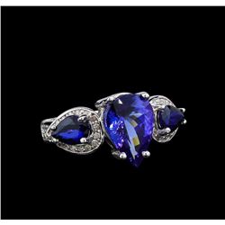 14KT White Gold 3.83 ctw Tanzanite, Sapphire and Diamond Ring