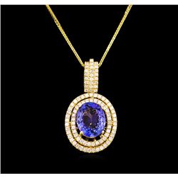 14KT Yellow Gold 4.20 ctw Tanzanite and Diamond Pendant With Chain