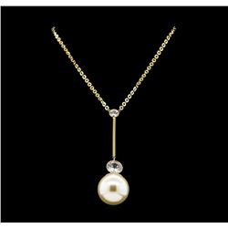 Round Crystal Bezel Pearl Necklace - Gold Plated