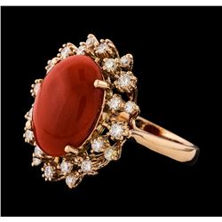 5.07 ctw Coral and Diamond Ring - 14KT Rose Gold