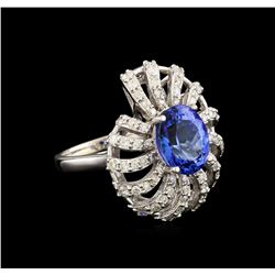 3.60 ctw Tanzanite and Diamond Ring - 14KT White Gold