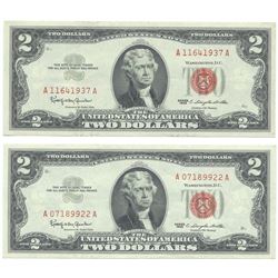 1963 $2 Uncirculated Red Seal Bill Lot of 2