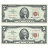 Image 1 : 1963 $2 Uncirculated Red Seal Bill Lot of 2