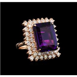 14KT Rose Gold 10.76 ctw Amethyst and Diamond Ring