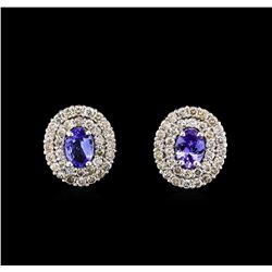 14KT White Gold 1.40 ctw Tanzanite and Diamond Earrings