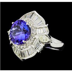 6.55 ctw Tanzanite And Diamond Ring - 18KT White Gold