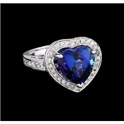 5.87 ctw Tanzanite and Diamond Ring - 14KT White Gold