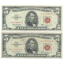 1963 $5 Fine Red Seal Bill Lot of 2