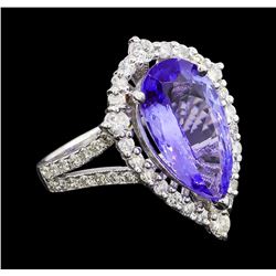 3.73 ctw Tanzanite and Diamond Ring - 14KT White Gold