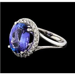 3.38 ctw Tanzanite and Diamond Ring - 14KT White Gold