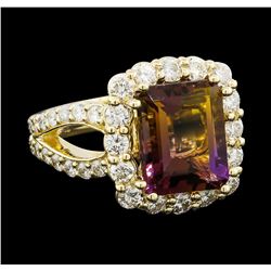 4.56 ctw Ametrine Quartz and Diamond Ring - 14KT Yellow Gold