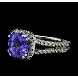 3.72 ctw Tanzanite and Diamond Ring - 14KT White Gold