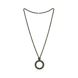 Crystal Pave Circle Pendant Necklace - Rhodium Plated