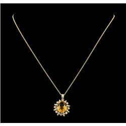 4.83 ctw Citrine and Diamond Pendant With Chain - 14KT Yellow Gold