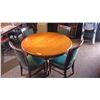 Image 1 : Round Hardwood Table (47" dia) w/Carved Pedestal Base & Clawfoot Detail, 4 Chairs