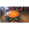 Image 2 : Round Hardwood Table (47" dia) w/Carved Pedestal Base & Clawfoot Detail, 4 Chairs