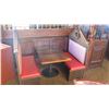 Image 1 : Rectangular Hardwood Table (47x30), 2 Carved Wood-Framed Banquettes (45L x 20W x 56H)