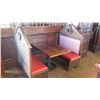 Image 2 : Rectangular Hardwood Table (47x30), 2 Carved Wood-Framed Banquettes (45L x 20W x 56H)