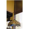 Image 2 : Tiffany-Style Stained Glass Chandelier - Purple-Winged Dragonflies (Amber, Red White), Some chipping