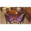 Image 2 : Square Hardwood Table w/Carved Pedestal Base & Clawfoot Detail, 4 Chairs