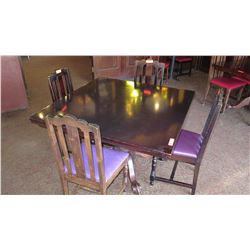 Square Hardwood Table (4ft x 4ft) w/Carved Pedestal Base & Clawfoot Detail, 4 Chairs