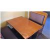 Image 2 : Rectangular Hardwood Table (45x30) w/ Carved Base, 2 Carved Wood Banquettes (56"H x 3ft and 39"H x 3