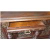 Image 10 : Large-Scale Ornate Carved Hutch (Two Pieces) - Dark Wood (7 ft x 32" depth x 9 ft H)