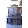 Image 1 : Large-Scale Ornate Carved Hutch (Two Pieces) - Dark Wood (7 ft x 32" depth x 9 ft H)