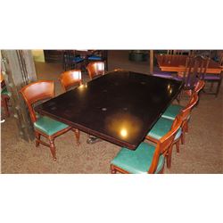 Large Hardwood Rectangular Table (7ft L x 4ft) w/Carved Pedestal Base, 6 Chairs