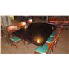 Image 1 : Large Hardwood Rectangular Table (7ft L x 4ft) w/Carved Pedestal Base, 6 Chairs