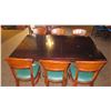 Image 2 : Large Hardwood Rectangular Table (7ft L x 4ft) w/Carved Pedestal Base, 6 Chairs