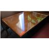 Image 2 : Rectangular Wood Table (48x30) w/Metal Base, 2 Carved Wooden Banquette Seats (45x20x58)