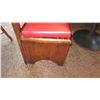 Image 9 : Rectangular Wood Table (48x30) w/Metal Base, 2 Carved Wooden Banquette Seats (45x20x58)