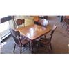 Image 1 : Square Hardwood Table (42 x 42) w/Carved Pedestal Base, Clawfoot Detail, 4 Hi-Back Chairs