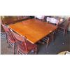 Image 1 : Square Hardwood Table (4ft x 4ft) w/Carved Pedestal Base, Clawfoot Detail, 4 Hi-Back Chairs