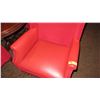 Image 8 : Round Table (35" dia) w/Pedestal Base, Claw Feet & 4 'High-Drama' Red Velvet Wing Chairs (51" H)