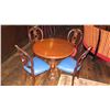Image 1 : Round Hardwood Table w/Carved Base, 4 Carved Wood Chairs (37.5")