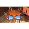 Image 2 : Round Hardwood Table w/Carved Base, 4 Carved Wood Chairs (37.5")