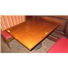 Image 2 : Rectangular Hardwood Table (50x36) w/Carved Pedestal Base, 2 Wood-Framed Banquettes