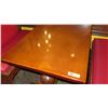 Image 2 : Square Hardwood Table (40x30 w/Carved  Base, 2 Wood-Framed Banquettes Upholstered Red