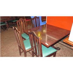 Square Hardwood Table (42x42) w/Carved Pedestal Base & Clawfoot Detail, 4 Chairs
