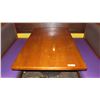 Image 2 : Rectangular Hardwood Table w/Round Metal Base (60.5"L x 35.5"W) and 2 Wood-Framed Banquette Seats