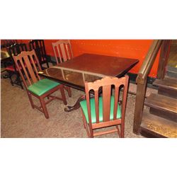 Square Hardwood Table (42x42) w/Carved Pedestal Base & Clawfoot Detail, 4 Chairs