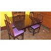 Image 1 : Square Hardwood Table (428x48) w/Carved Pedestal Base & Clawfoot Detail, 4 Chairs