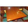 Image 2 : Rectangular Hardwood Table (47x30) w/Carved Pedestal Base, 2 Chairs, 1 Banquette (37")