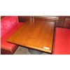Image 2 : Rectangular Hardwood Table w/Round Metal Base (45.5"L x 30.5"W), with Red Banquette Seats (39"H & 60